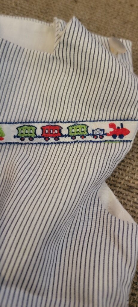 Striped Toddler Romper with Train Embroidery