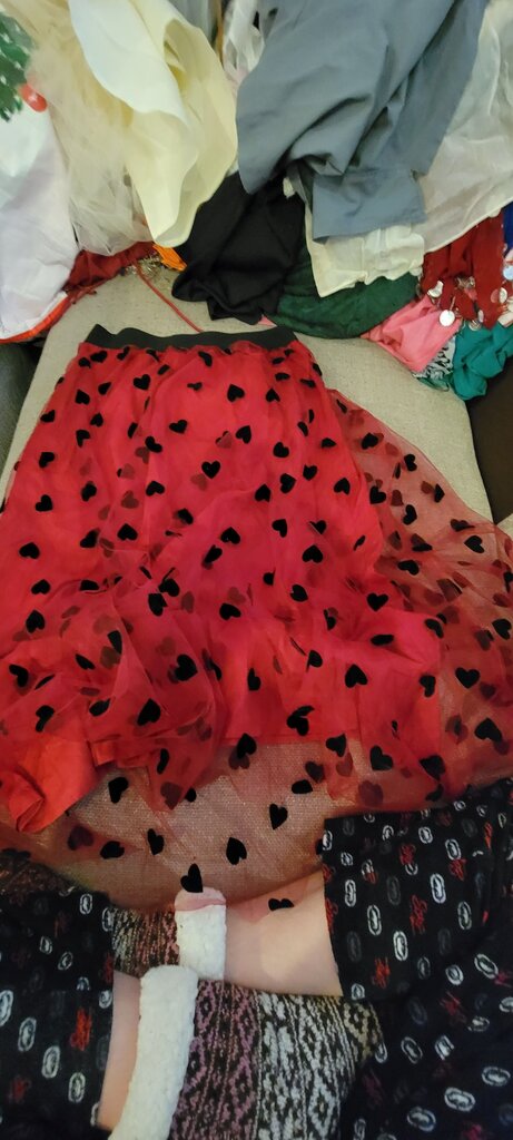 Red Tulle Skirt with Black Hearts