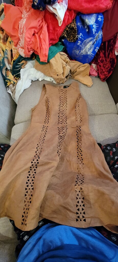 Tan Sleeveless Dress with Cutout Design