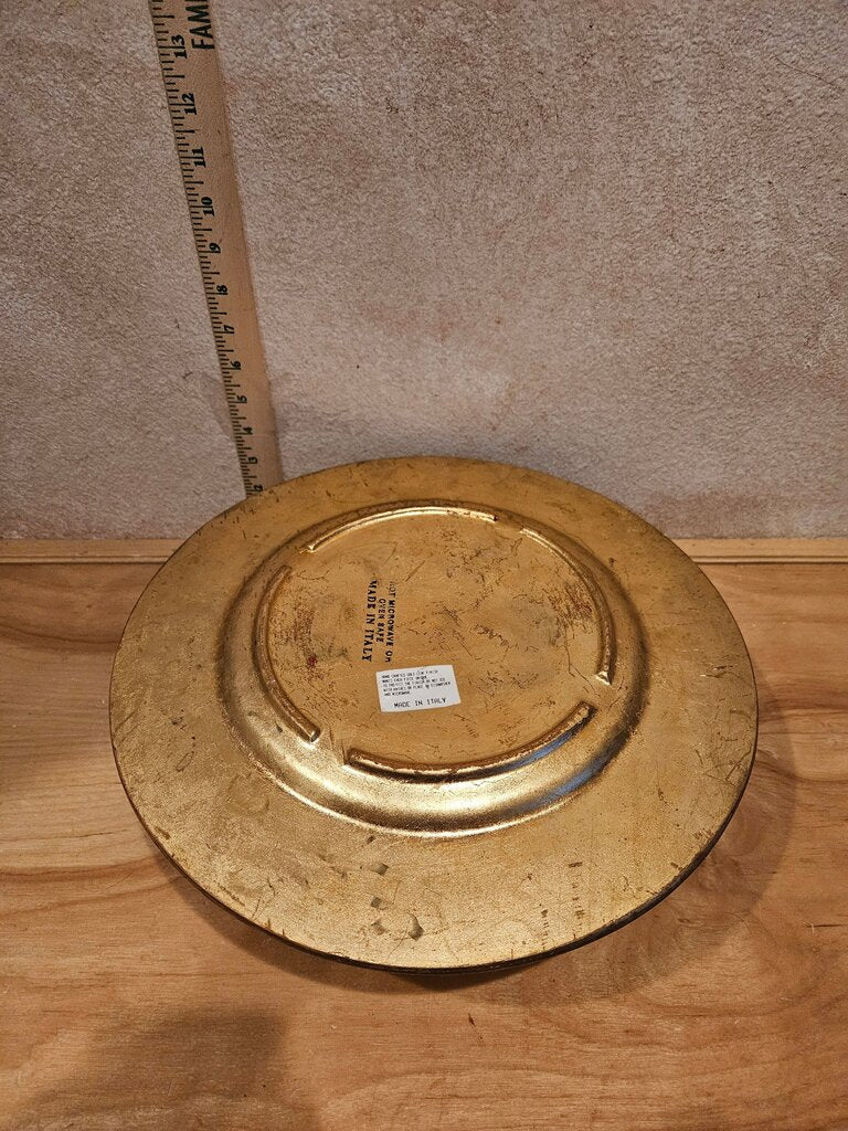 Vintage Gold Gilded Italian pottery charger Serving Plate vignette candle display barware tray