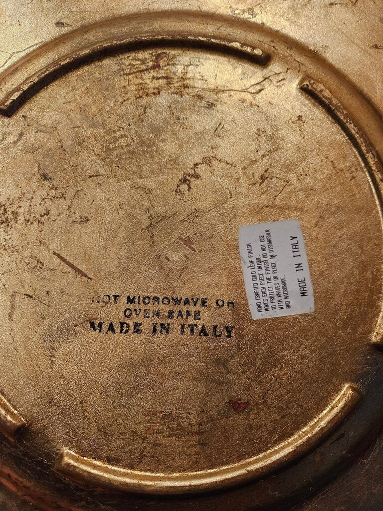 Vintage Gold Gilded Italian pottery charger Serving Plate vignette candle display barware tray