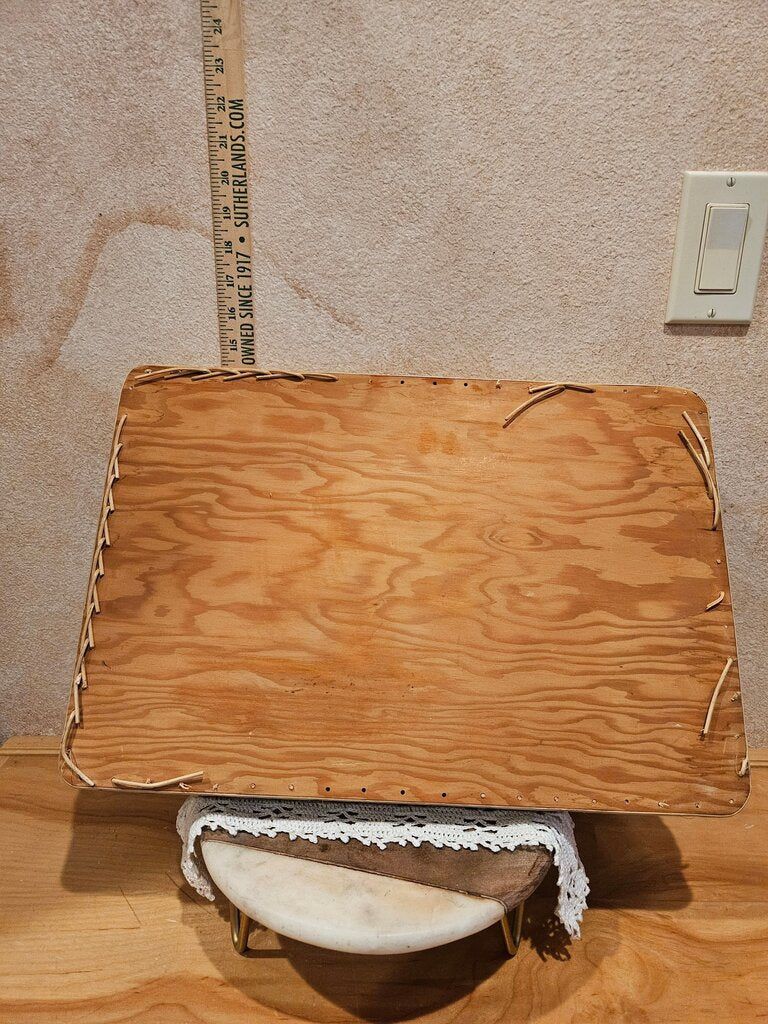 Vintage Barware Rattan large rectangular tray w handles & wooden base, sturdy quality, vintage 80s boho chic, wickerwork Serving display