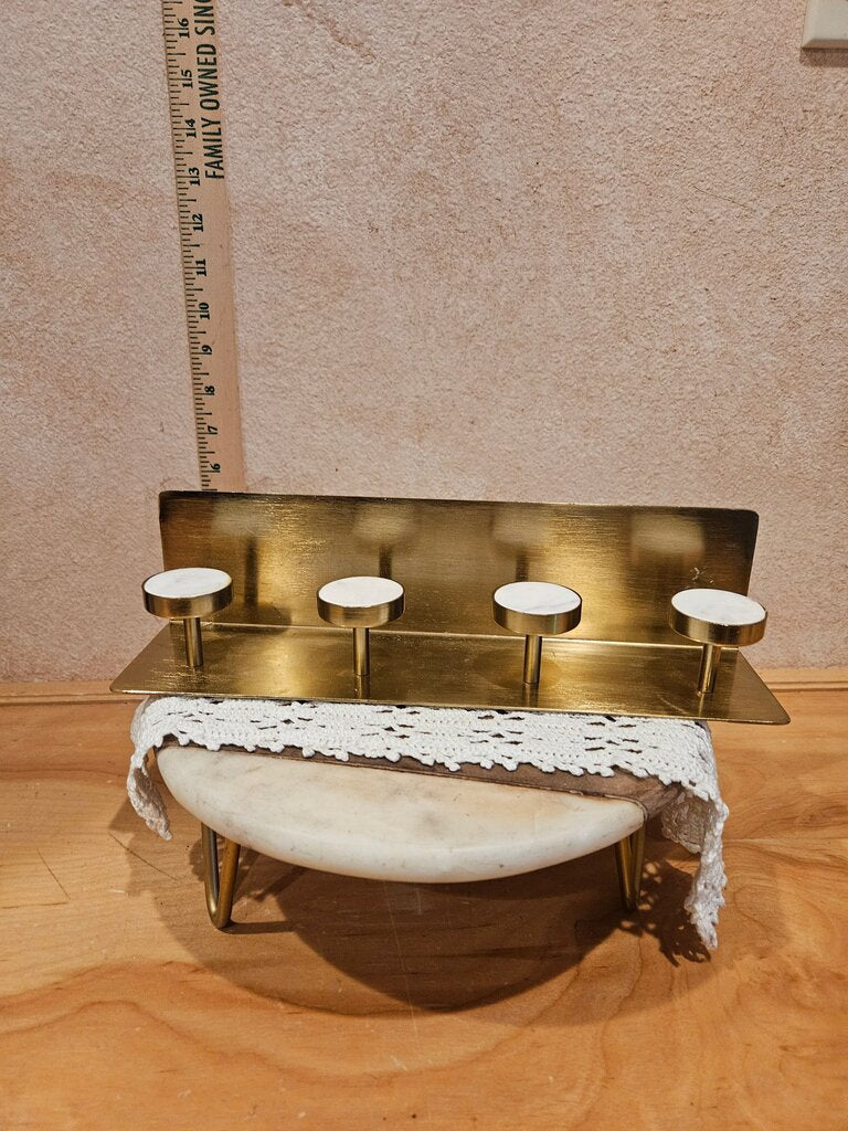 Brass and marble wall hooks with shelf Elegant closet organizer bath towel rack