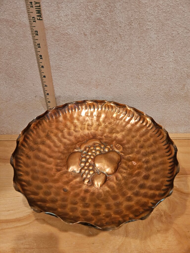 Vintage Gregorian Hand Hammered Copper Wall Fruit Motif Display Platter USA Made