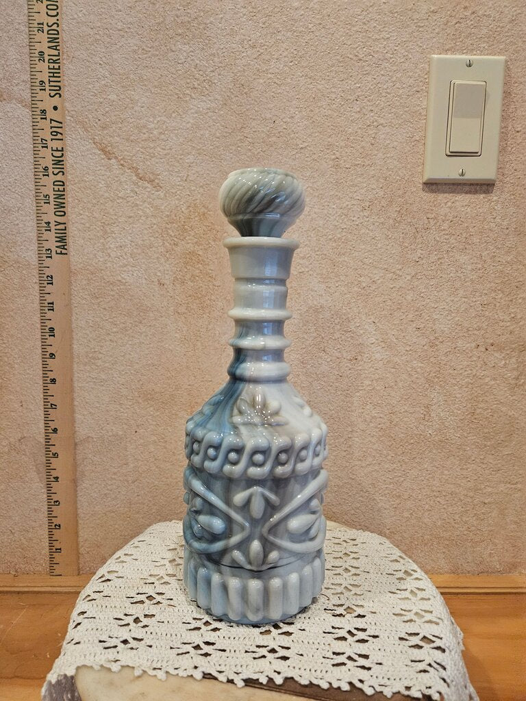 Vintage 1972 Kentucky "Marbleized Crystal" Milk Slag Glass Jim Beam Decanter w intricate design Barware