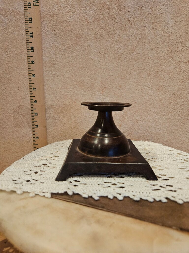 VINTAGE Brutalist DARK BRONZE TONE PILLAR CANDLE HOLDER Riser