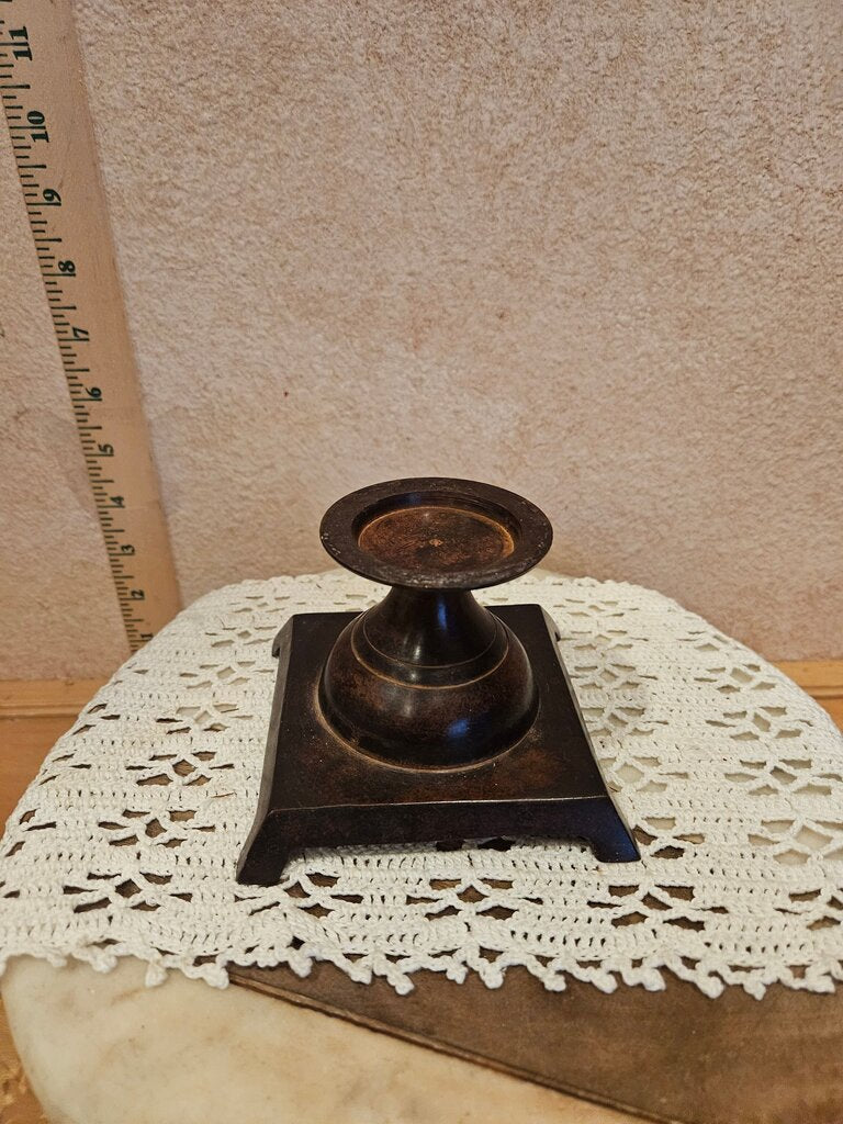 VINTAGE Brutalist DARK BRONZE TONE PILLAR CANDLE HOLDER Riser