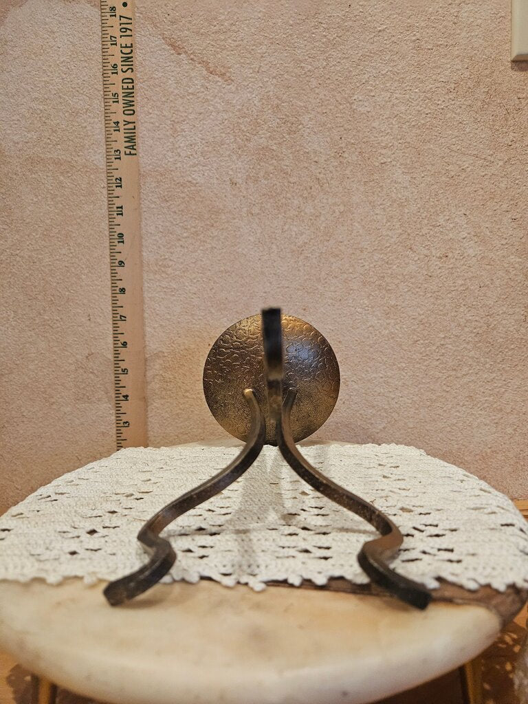 Vintage Brutalist Gold Gilded Iron Candle Holder on tall legs Hollywood Regency Style