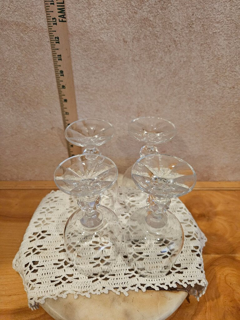 Vintage Crystal Wine or sherry Goblets Claudia Imports lightly chipped Bohemia Hand Blown Glass Poland, Set of 4 Elegant Barware