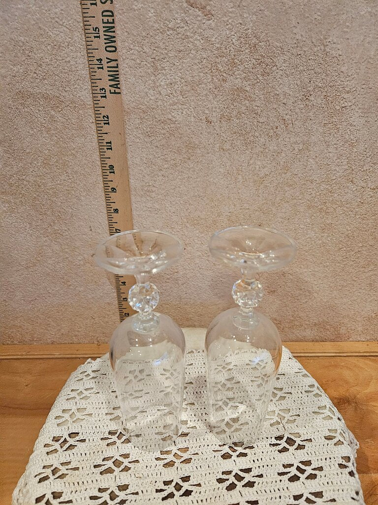 Vintage Crystal Wine or sherry Goblets Claudia Imports Bohemia Hand Blown Glass Poland, Set of 2 Elegant Barware