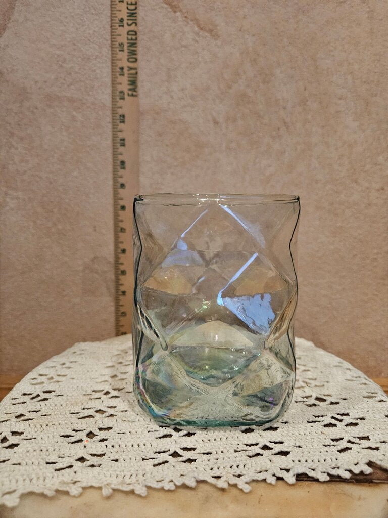 Decorative Rhombus Clear Iridescent Glass Vase or decorative nick knack shells candle holder w Diamond Pattern