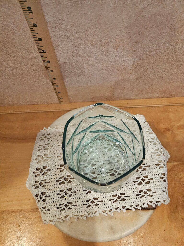 Decorative Rhombus Clear Iridescent Glass Vase or decorative nick knack shells candle holder w Diamond Pattern