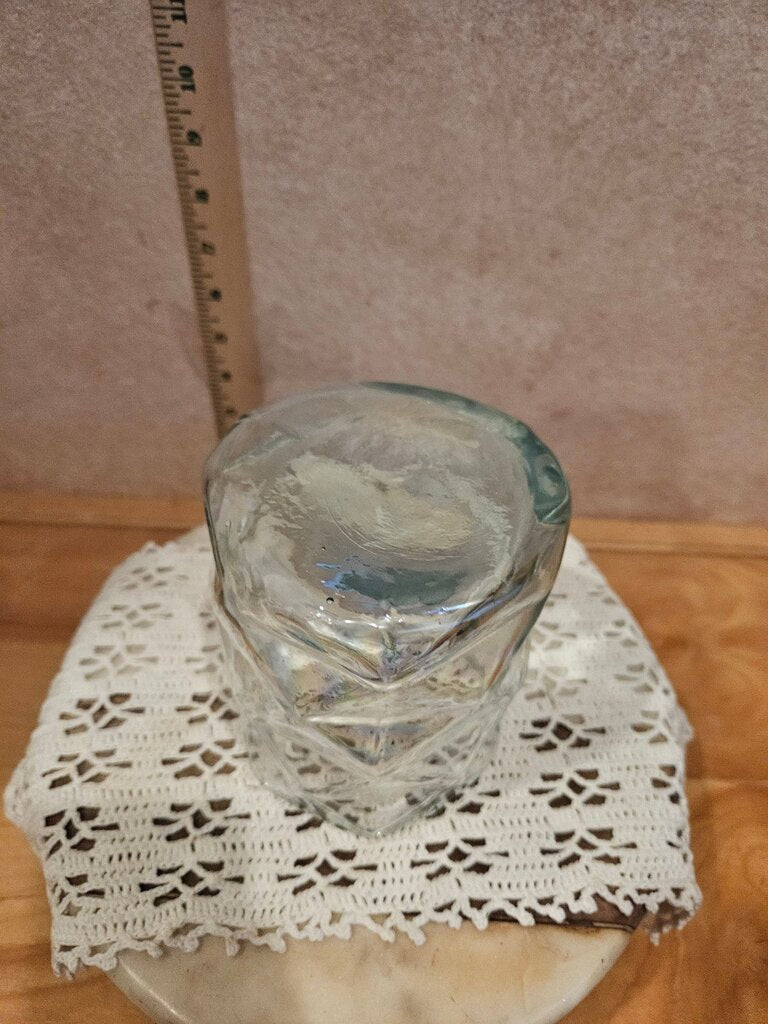 Decorative Rhombus Clear Iridescent Glass Vase or decorative nick knack shells candle holder w Diamond Pattern