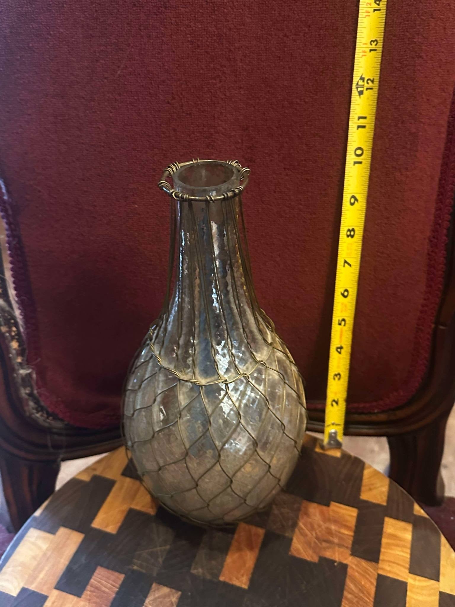 Vintage Glass Vase with Wire Netting